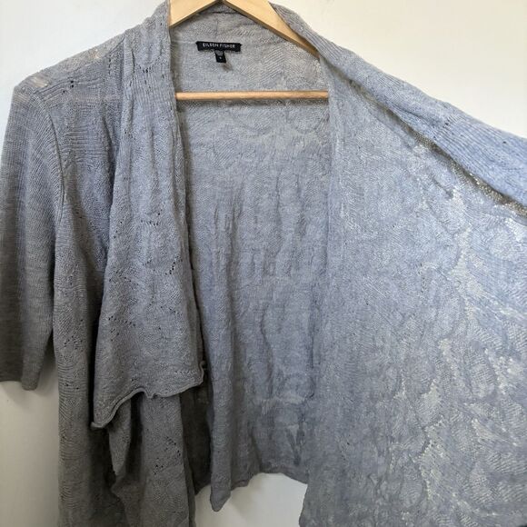 Eileen Fisher Merino Wool Cardigan Small Sweater Open Front Open Knit Waterfall - Picture 7 of 8